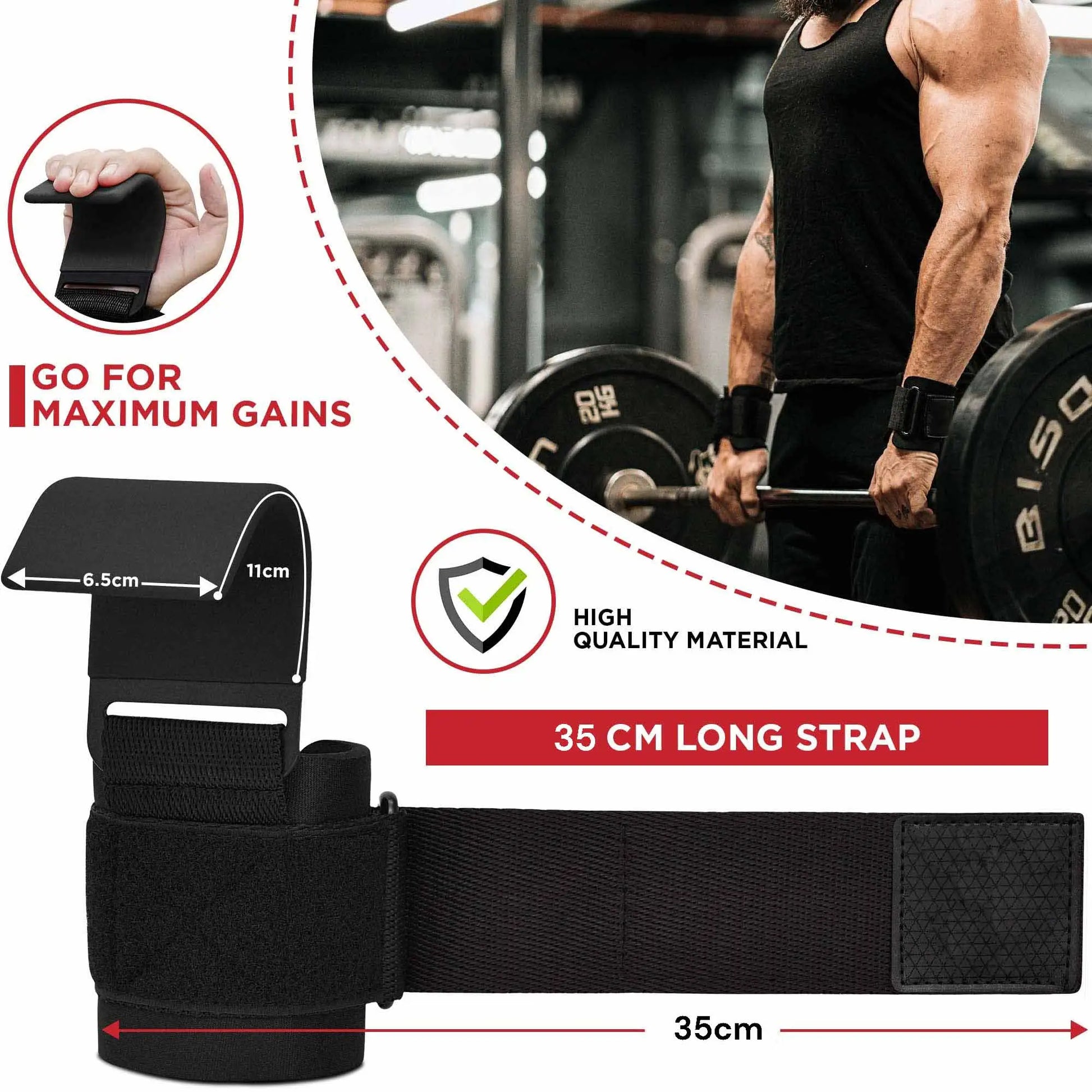 Pair Weight Lifting Hooks Straps Grip Wrist Wrap Support Powerlifting Deadlift Pull Up Build Your Strength