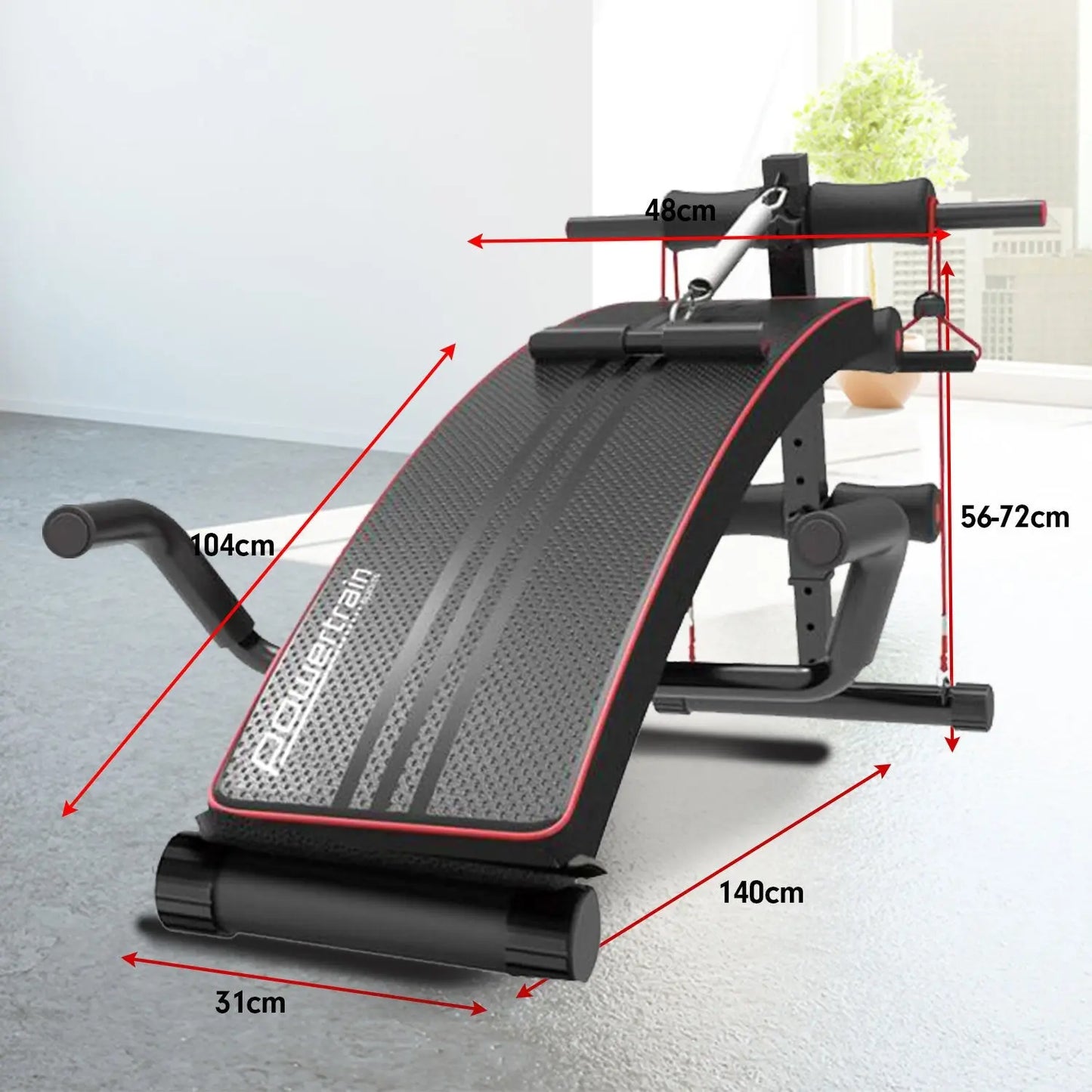 Powertrain Incline Sit-Up Bench with Resistance Bands and Rowing Bar Build Your Strength