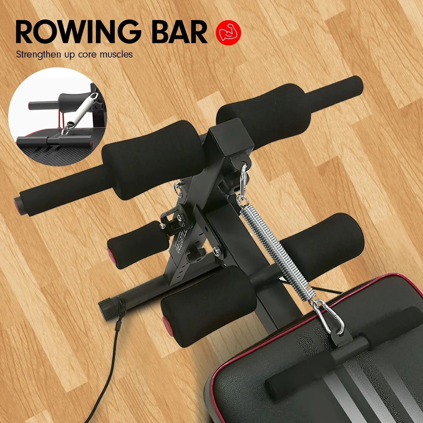 Powertrain Incline Sit-Up Bench with Resistance Bands and Rowing Bar Build Your Strength