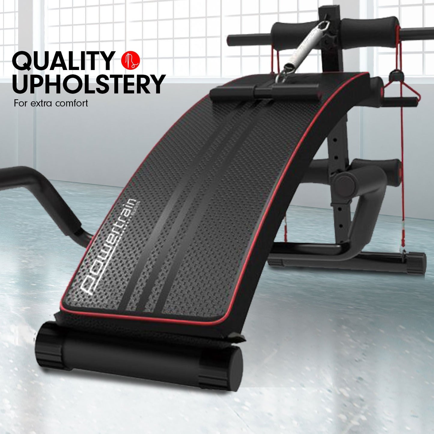Powertrain Incline Sit-Up Bench with Resistance Bands and Rowing Bar Build Your Strength