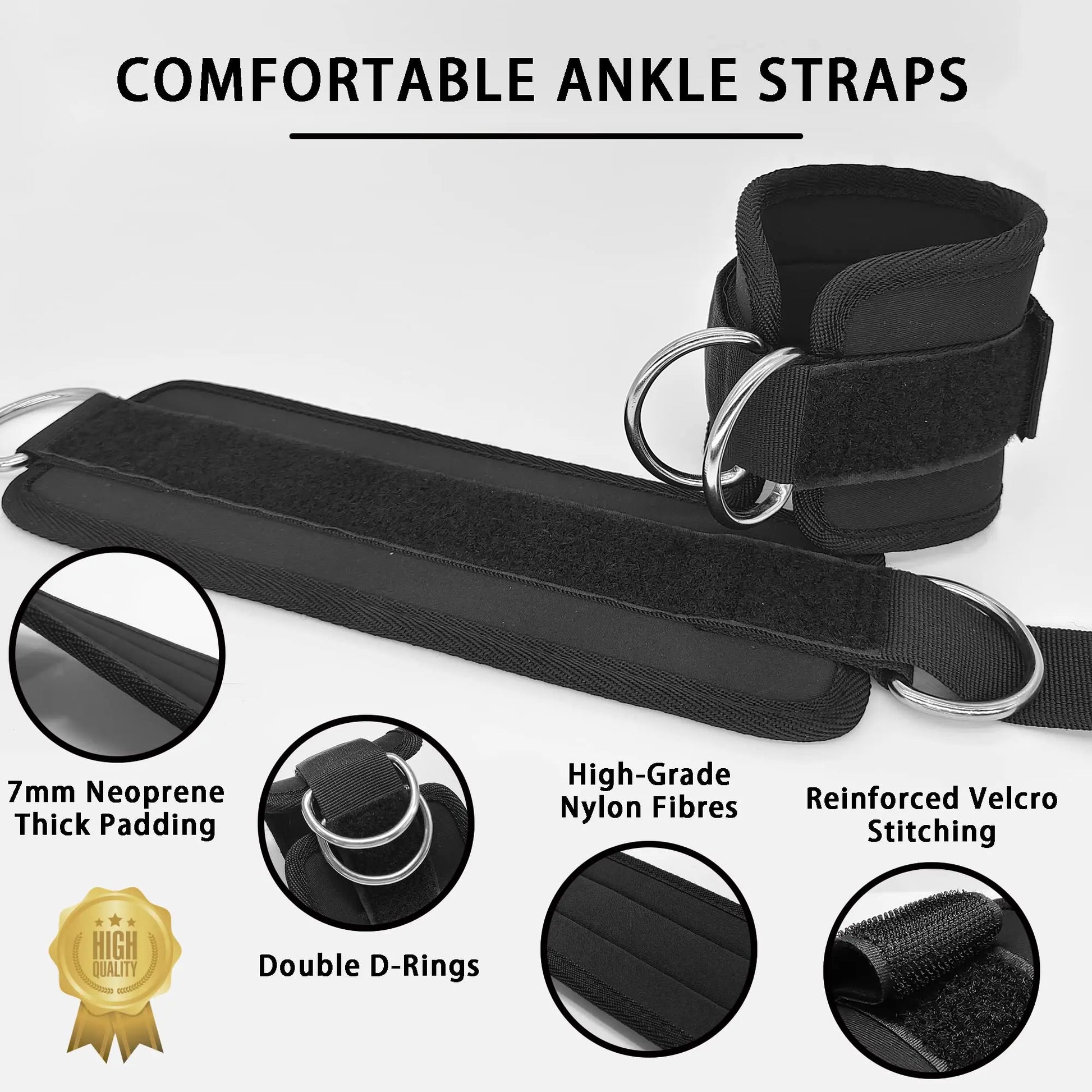 2x Adjustable Ankle Straps for Cable Machines D-Rings Gym Cuff Kickbacks Glute Workouts Leg Extensions Straps Hip Black Build Your Strength