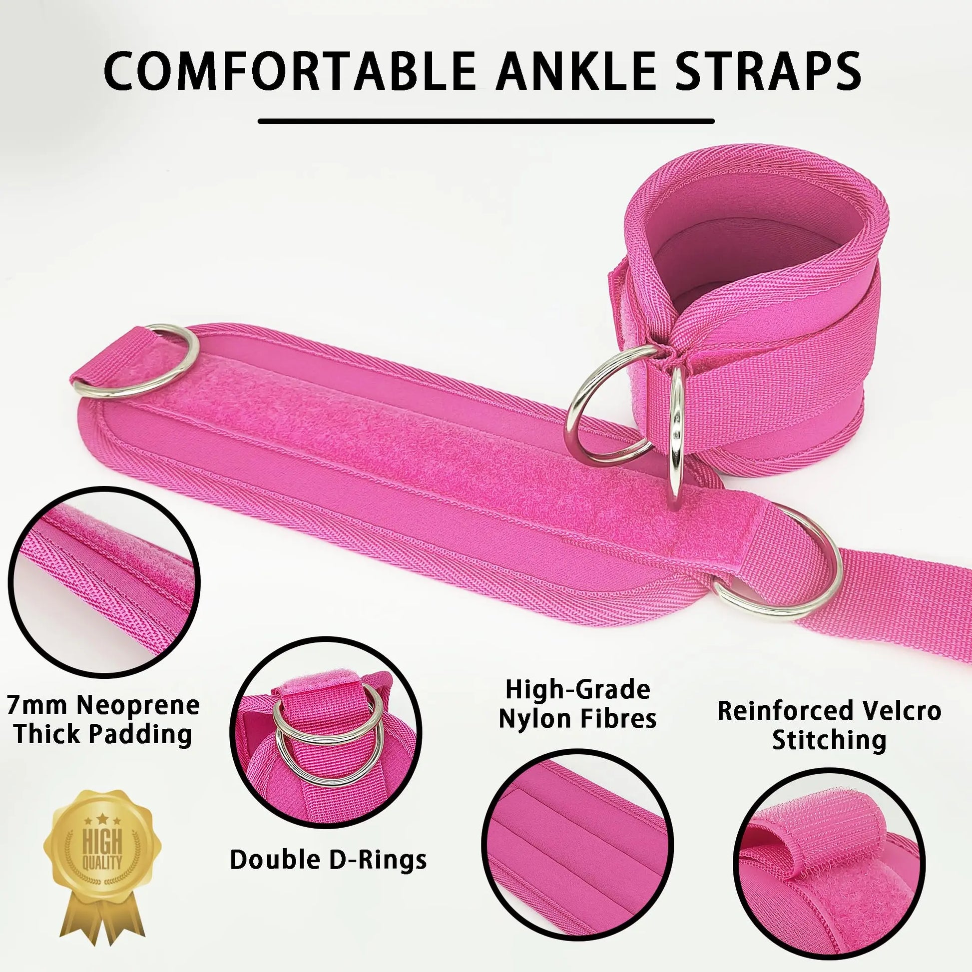 2x Adjustable Ankle Straps for Cable Machines D-Rings Gym Cuff Kickbacks Glute Workouts Leg Extensions Straps Hip Pink Build Your Strength