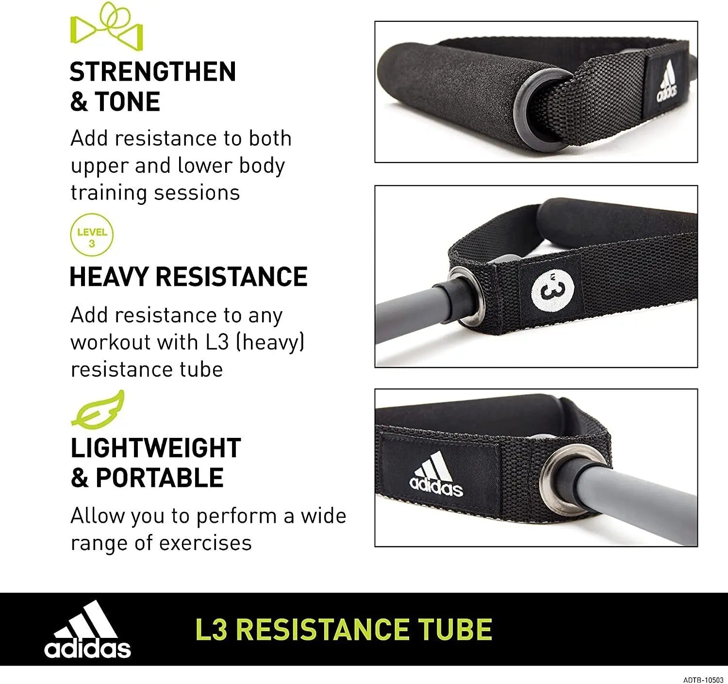 Adidas Resistance Tube Level 3 Elastic Bands Gym Fitness Yoga Workout Strap Build Your Strength