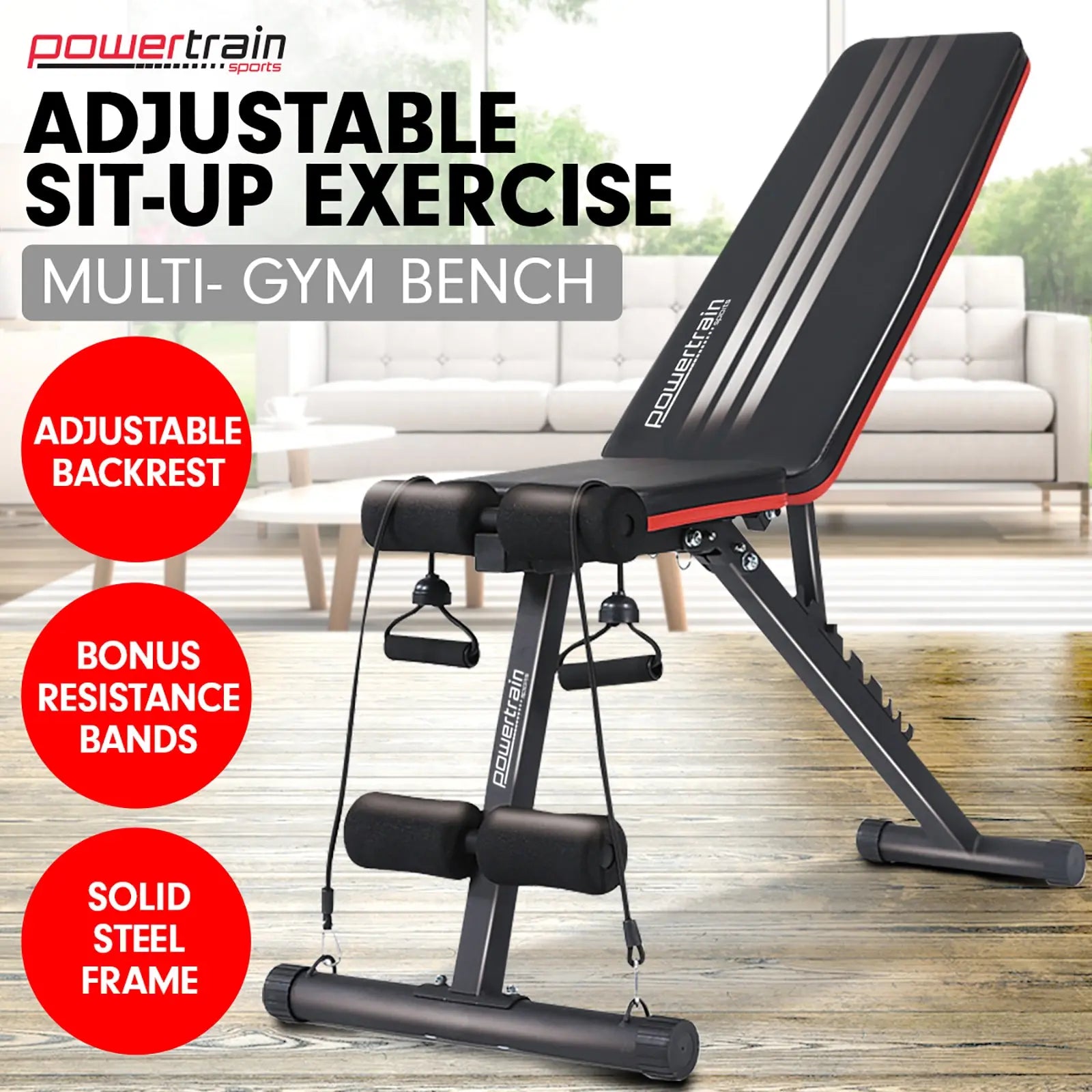 Powertrain Adjustable Incline Decline Exercise Bench Resistance Bands Build Your Strength