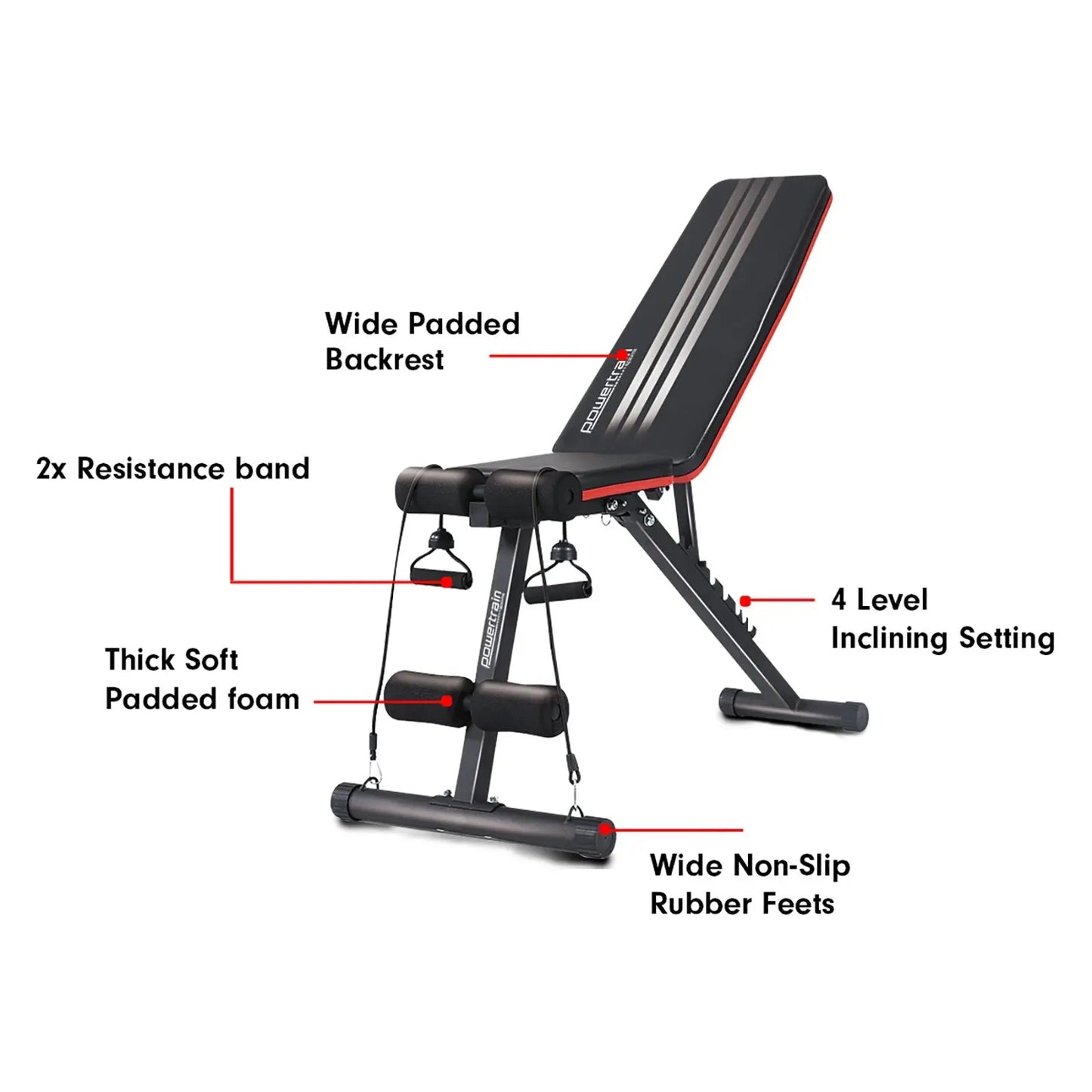 Powertrain Adjustable Incline Decline Exercise Bench Resistance Bands Build Your Strength