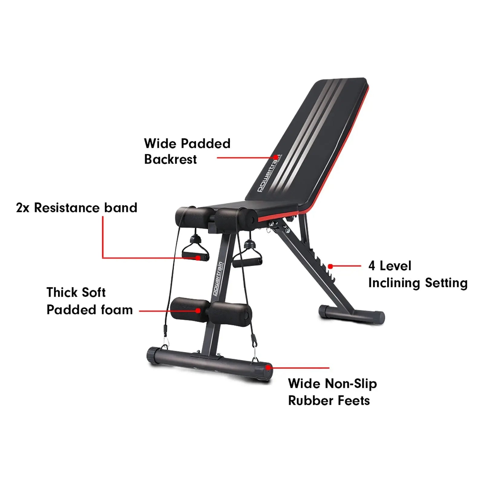 Powertrain Adjustable Incline Decline Exercise Bench Resistance Bands Build Your Strength