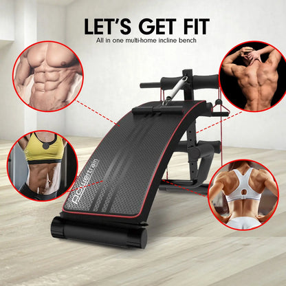 Powertrain Incline Sit-Up Bench with Resistance Bands and Rowing Bar Build Your Strength