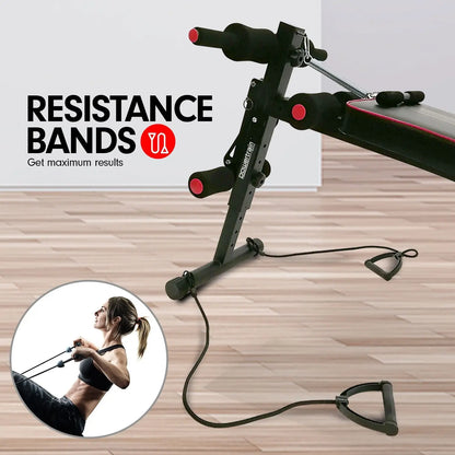 Powertrain Incline Sit-Up Bench with Resistance Bands and Rowing Bar Build Your Strength